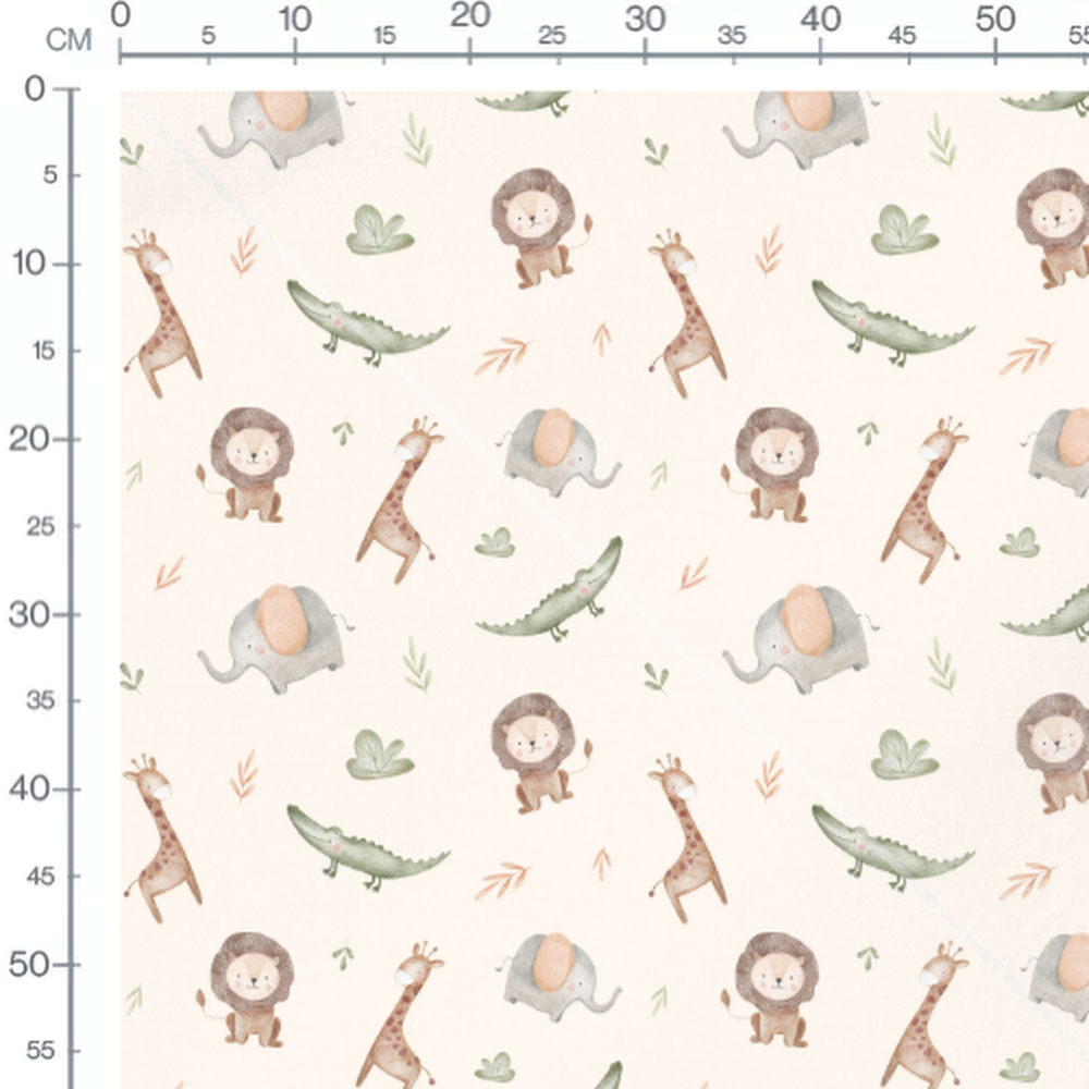 Tissu - Animaux pastel sur fond beige 2
