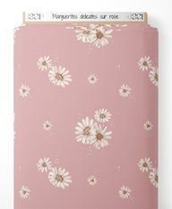 Tissu - Marguerites délicates sur rose