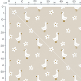 Tissu - Canards et fleurs à cœur marron