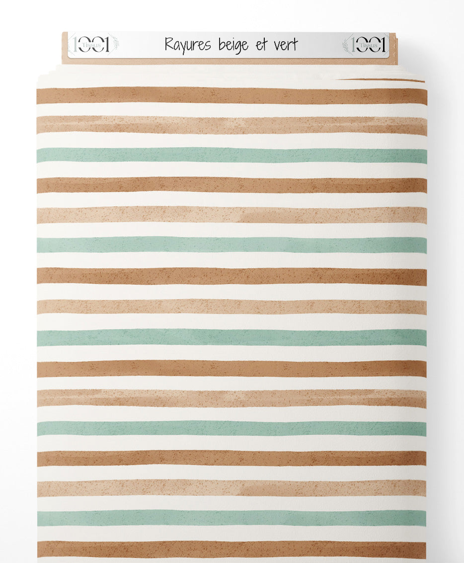 Tissu - Rayures beige et vert
