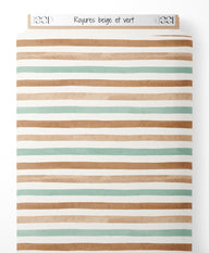 Tissu - Rayures beige et vert