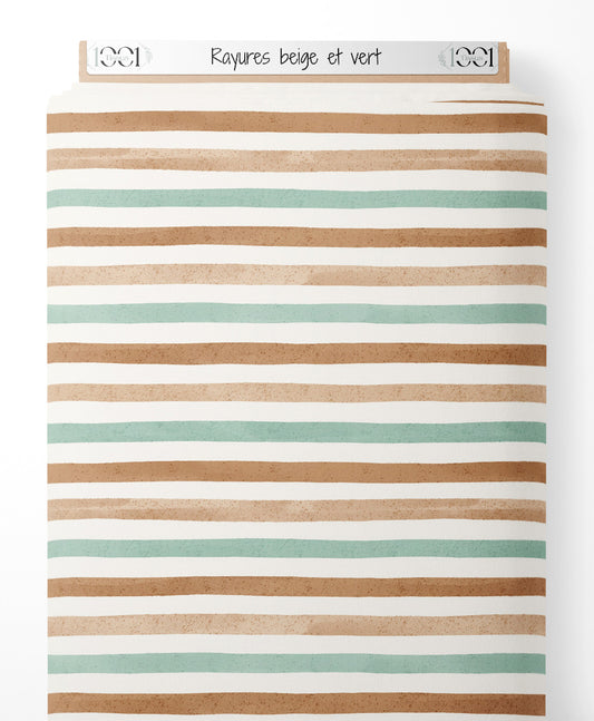 Tissu - Rayures beige et vert
