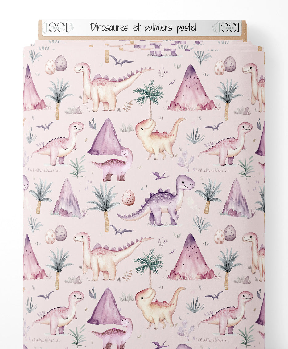 Tissu - Dinosaures et palmiers pastel