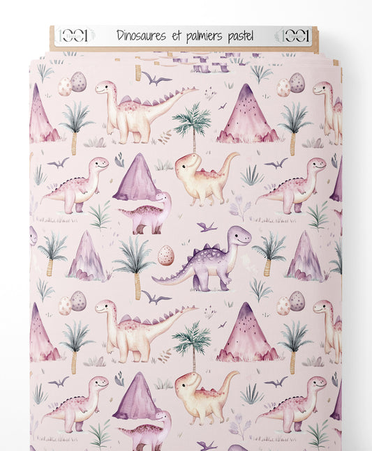 Tissu - Dinosaures et palmiers pastel