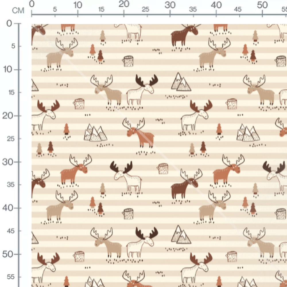 Tissu - Élans et sapins sur rayures