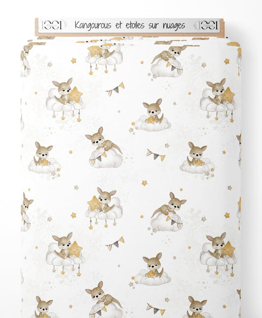 Tissu - Kangourous et étoiles sur nuages