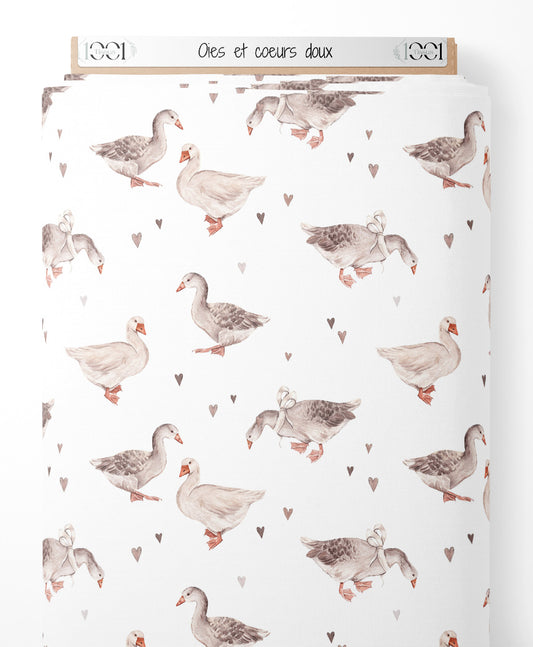 Tissu - Oies et cœurs doux