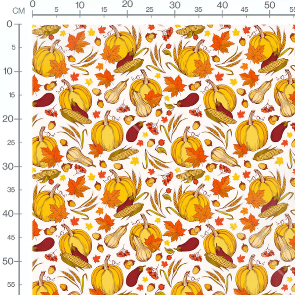 Tissu - Citrouilles jaunes et maïs blanc