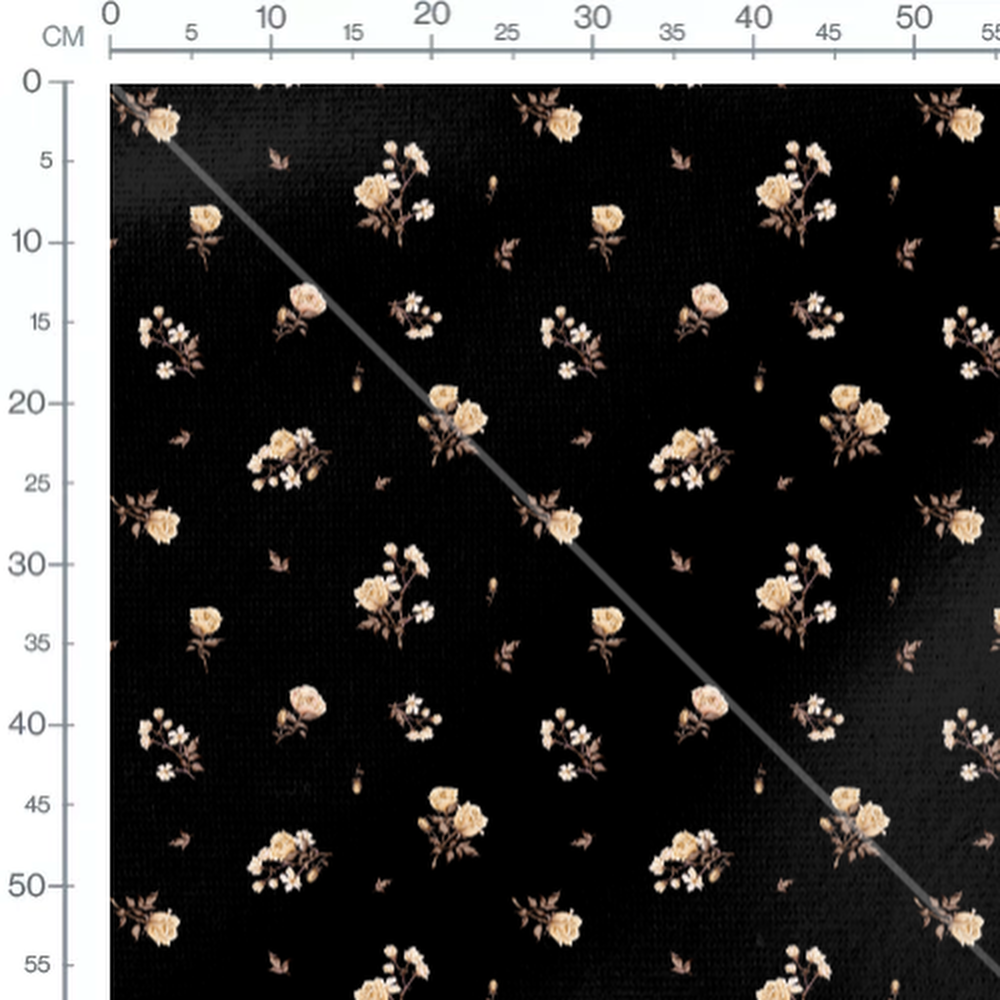 Tissu - Roses crème sur fond noir