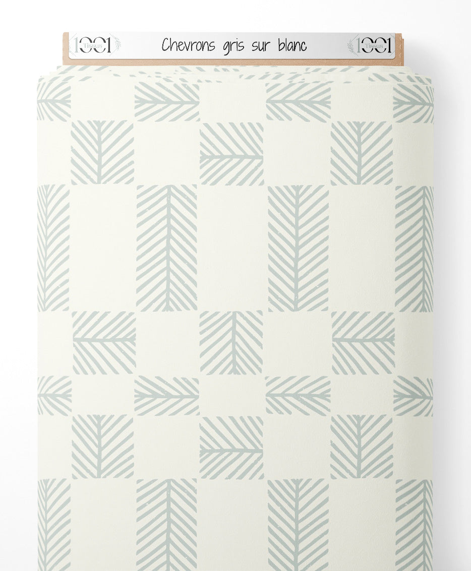 Tissu - Chevrons gris sur blanc