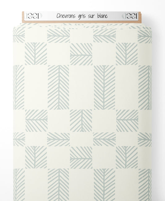 Tissu - Chevrons gris sur blanc