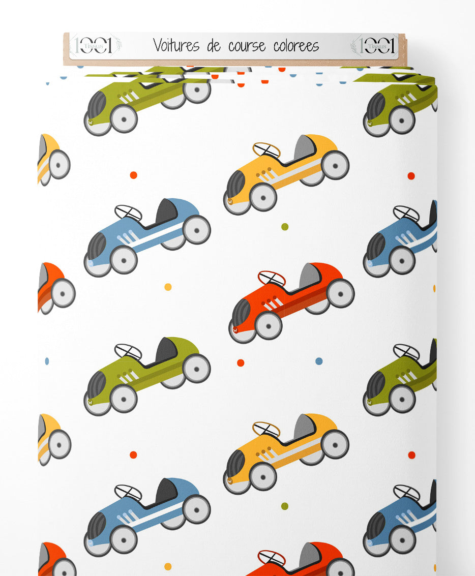 Tissu - Voitures de course colorées