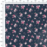 Tissu - Fleurs roses et blanches bleu 3