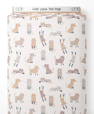 Tissu - Chats joyeux sur fond beige