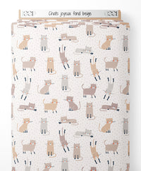 Tissu - Chats joyeux sur fond beige