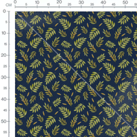 Tissu - Feuilles vertes sur fond bleu