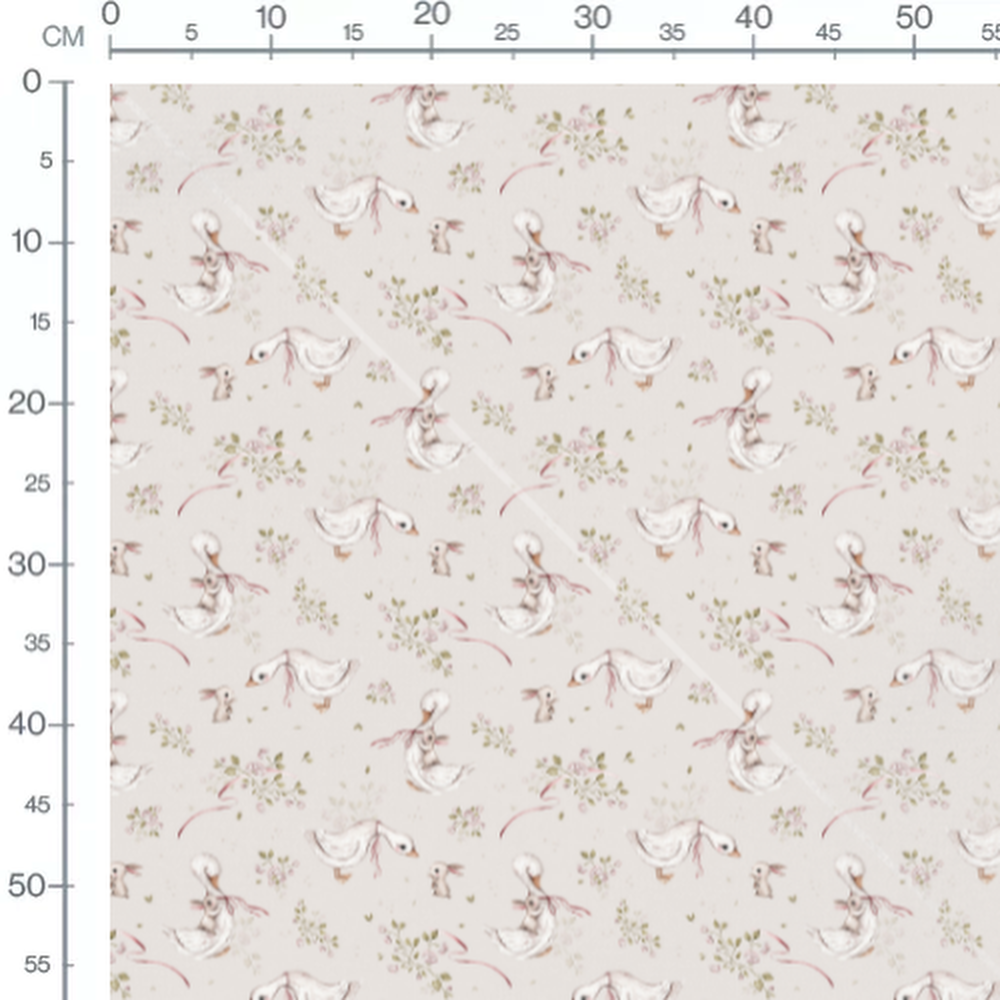 Tissu - Lapins et canards fleuris beige 2