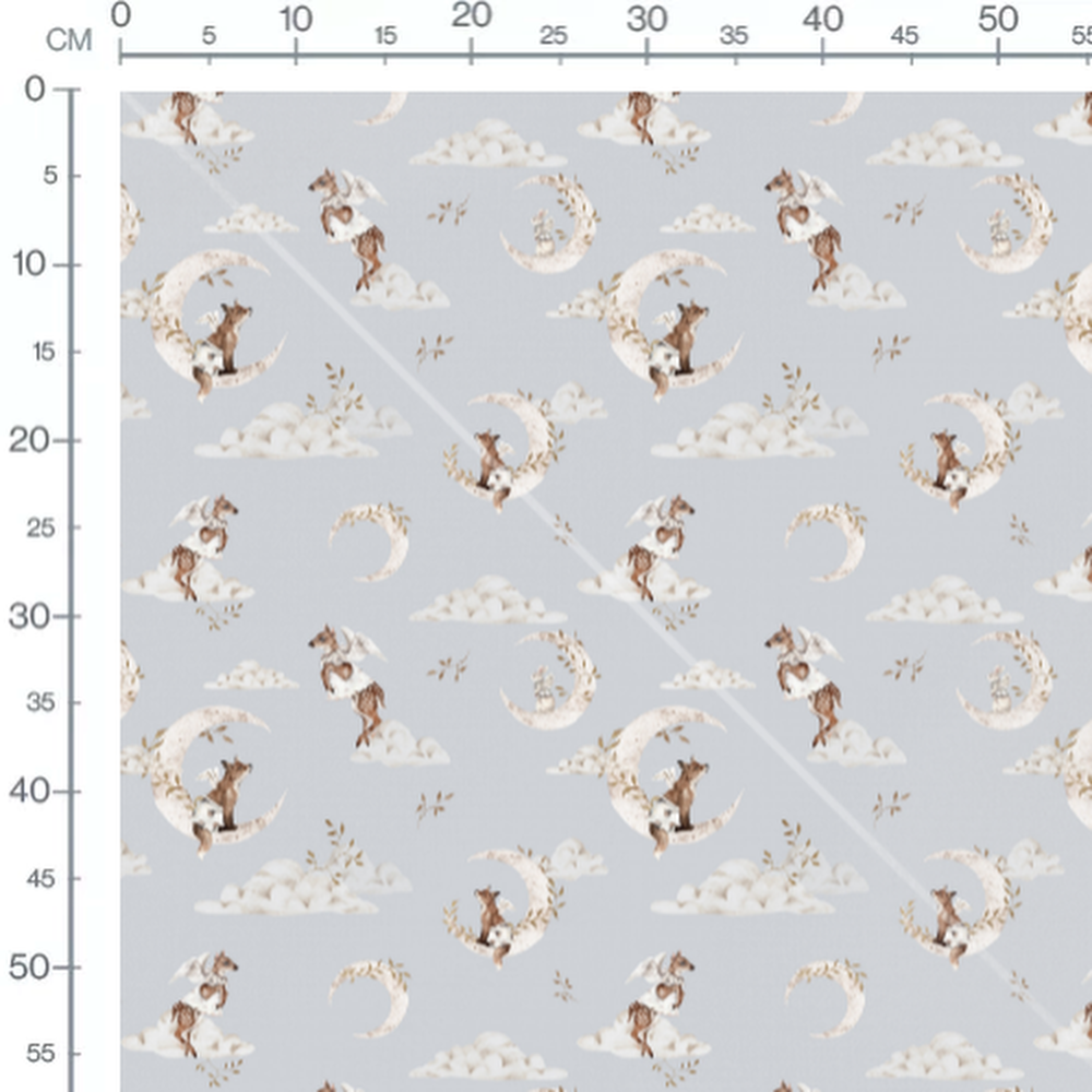 Tissu - Animaux ailés sur fond gris