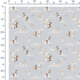 Tissu - Animaux ailés sur fond gris