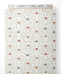 Tissu - Champignons et feuillages aquarelle