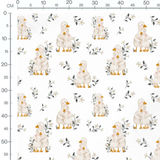Tissu - Canards et fleurs sur blanc