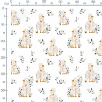 Tissu - Canards et fleurs sur blanc