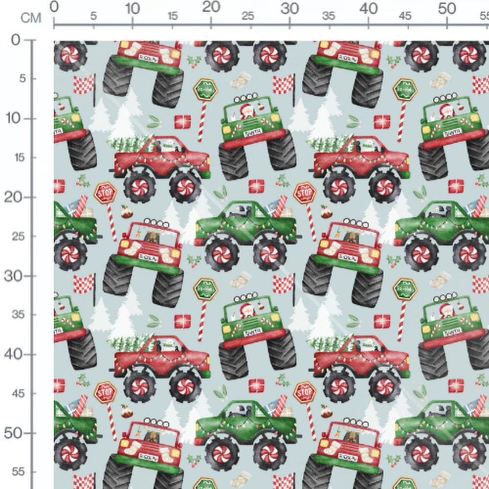 Tissu - Camions de Noël colorés