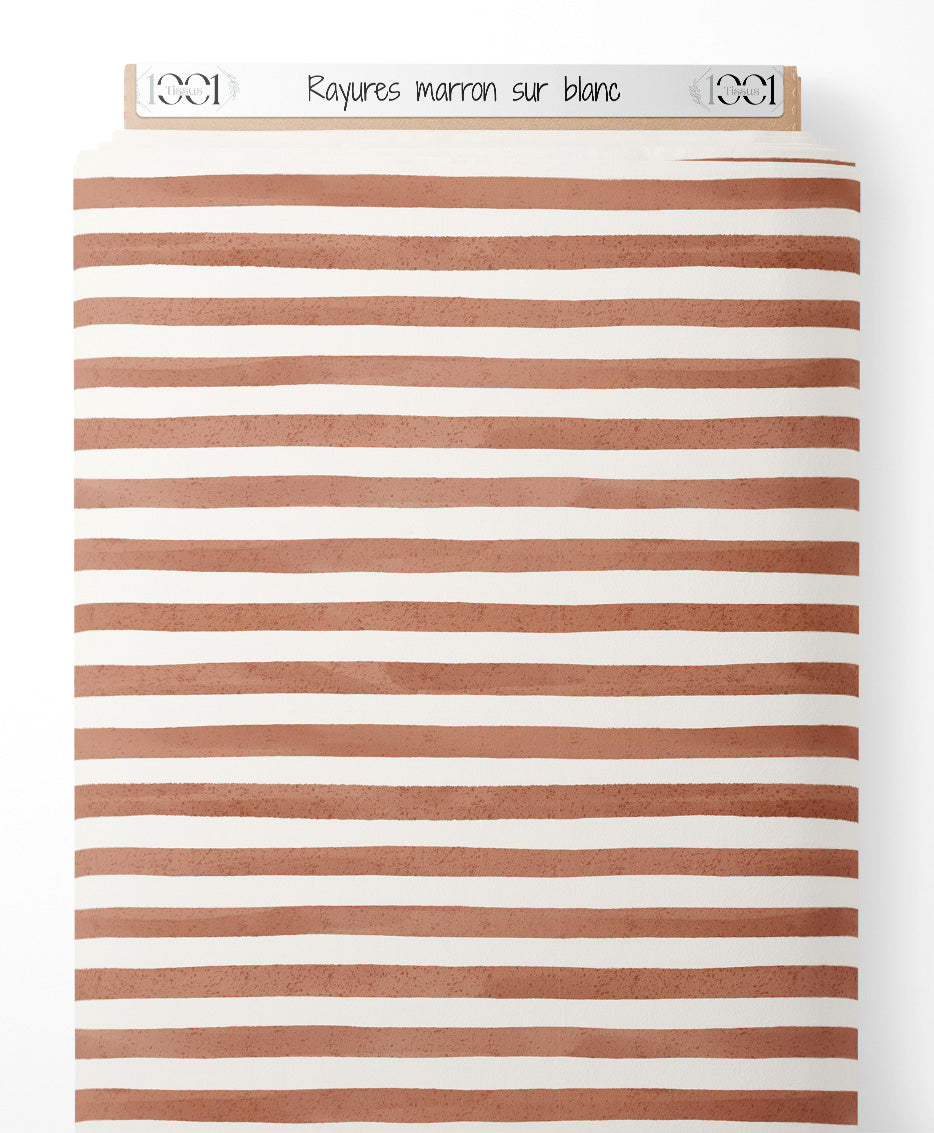 Tissu - Rayures marron sur blanc