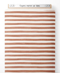 Tissu - Rayures marron sur blanc