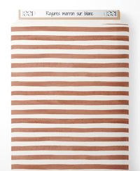 Tissu - Rayures marron sur blanc