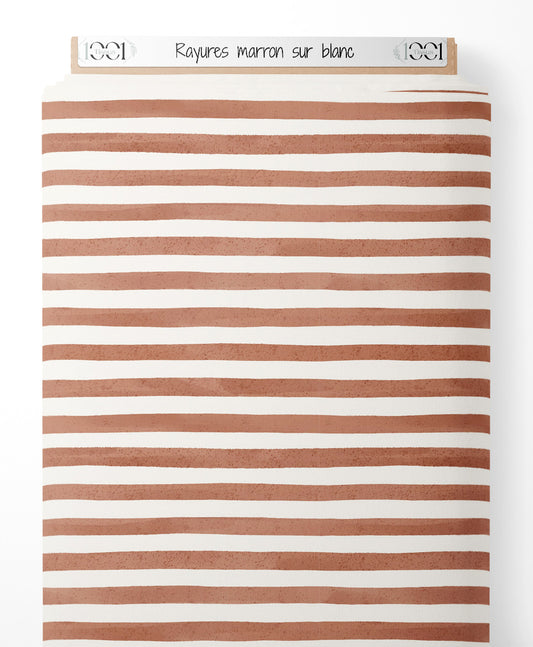 Tissu - Rayures marron sur blanc