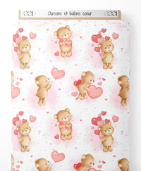 Tissu - Oursons et ballons cœur