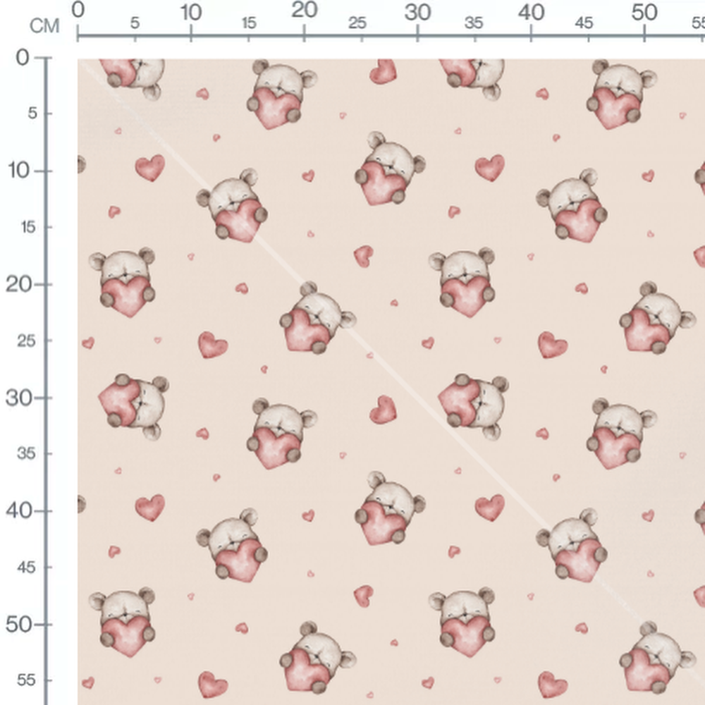 Tissu - Oursons et cœurs sur beige