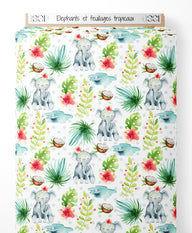 Tissu - Éléphants et feuillages tropicaux