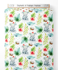 Tissu - Éléphants et feuillages tropicaux