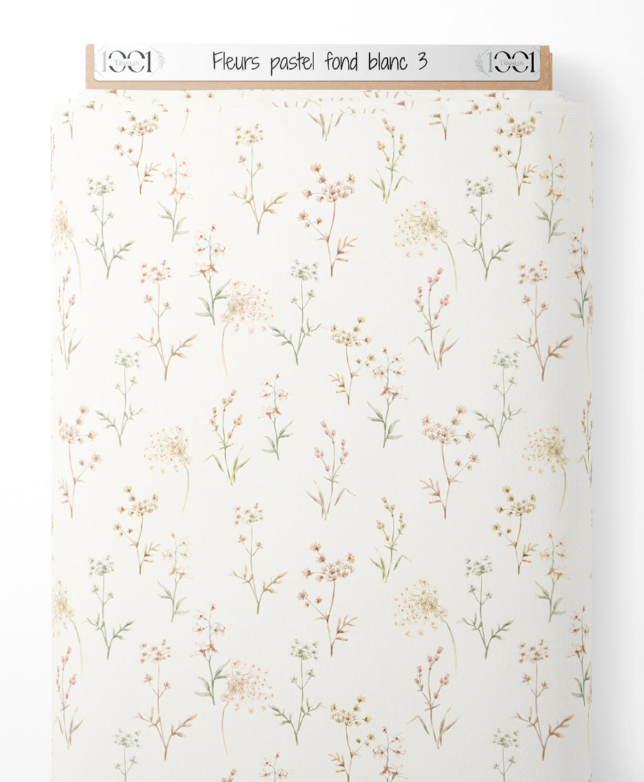 Tissu - Fleurs pastel sur fond blanc 3