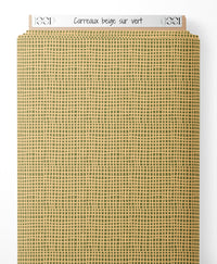 Tissu - Carreaux beige sur vert