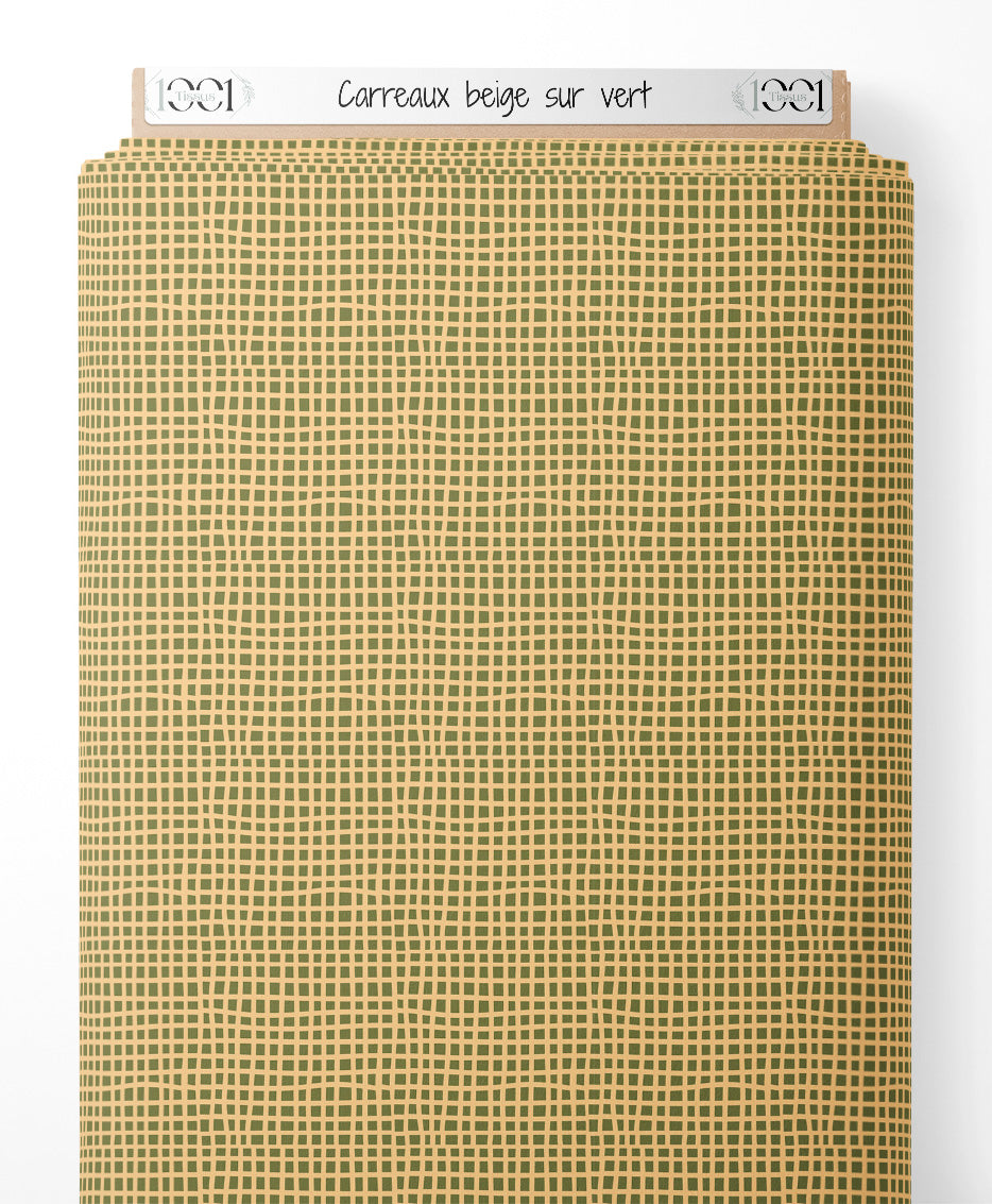 Tissu - Carreaux beige sur vert