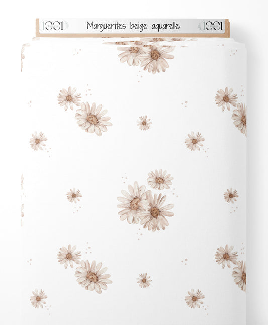 Tissu - Marguerites beige aquarelle