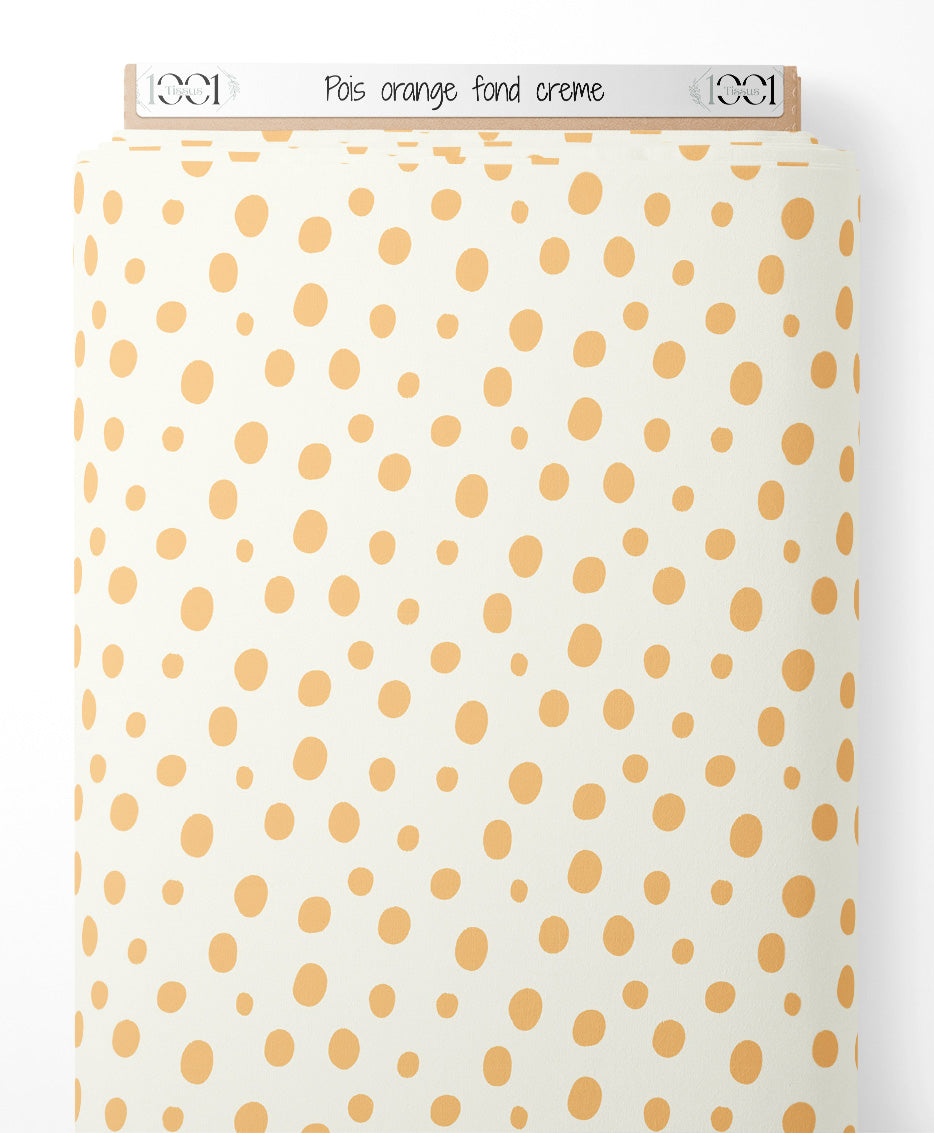 Tissu - Pois orange sur fond crème