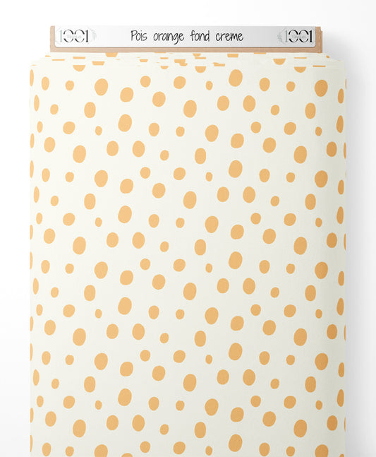 Tissu - Pois orange sur fond crème