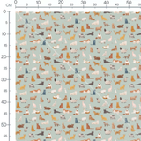 Tissu - Chats variés sur vert clair