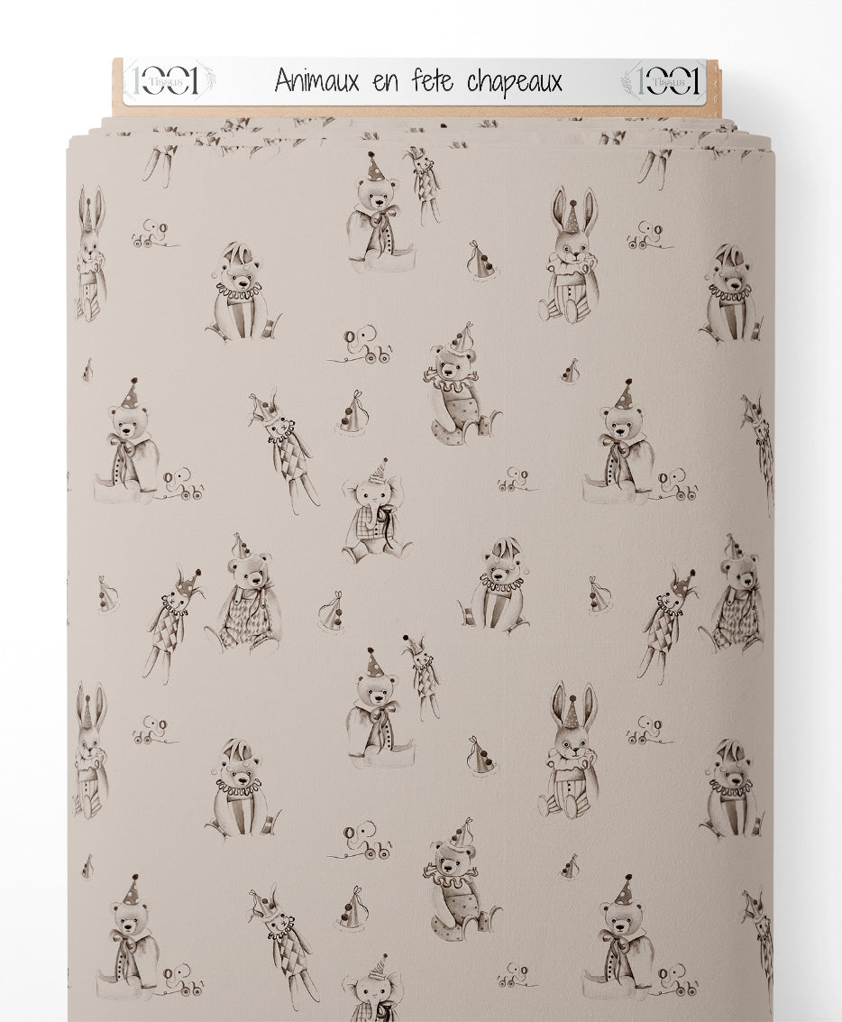 Tissu - Animaux en fête chapeaux