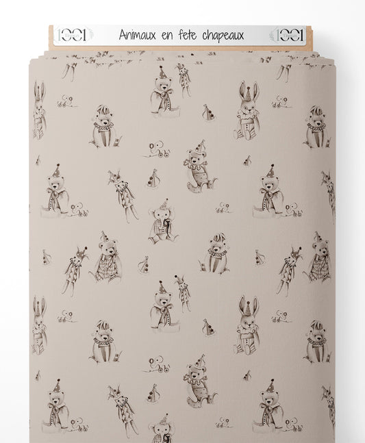 Tissu - Animaux en fête chapeaux