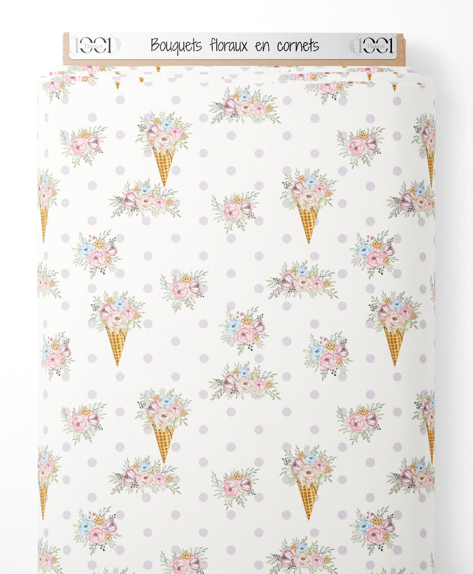 Tissu - Bouquets floraux en cornets