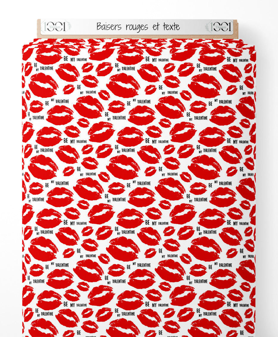 Tissu - Baisers rouges et texte
