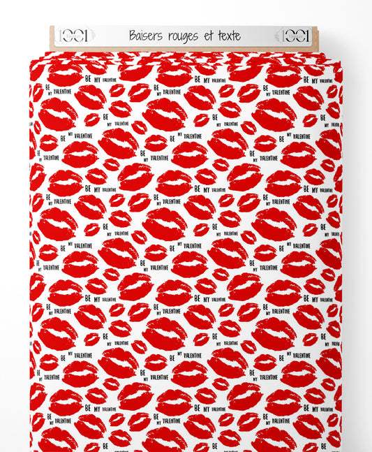 Tissu - Baisers rouges et texte