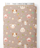 Tissu - Visages d'animaux sur beige