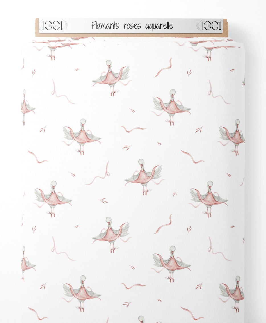 Tissu - Flamants roses aquarelle