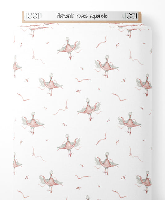 Tissu - Flamants roses aquarelle